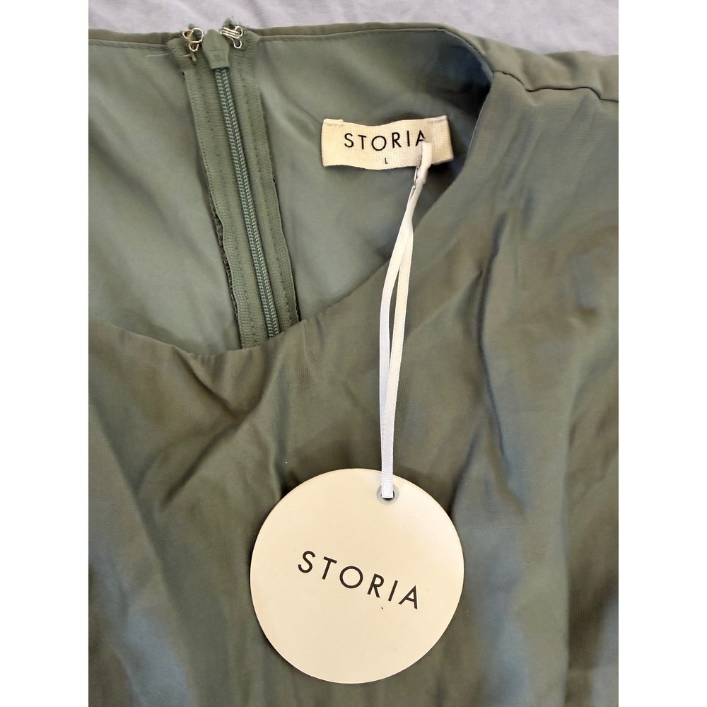 STORIA Olive Lover Dress Women's Large Sage Green Midi Dress NWT Pockets - Picture 5 of 12